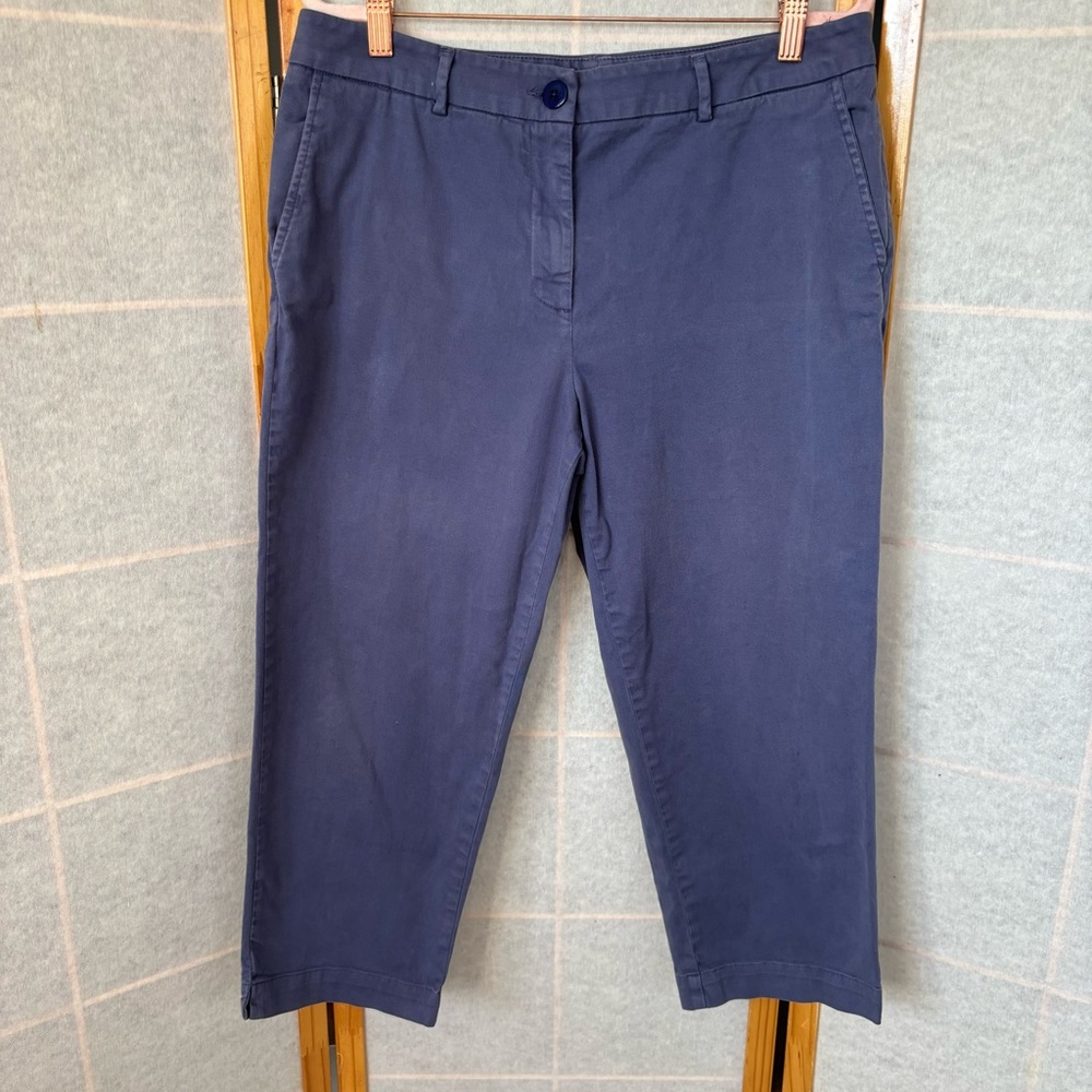 L.L. Bean Straight Fit Capri Pants Women's 12 Petite Cotton Dusty‎ Blue Denim